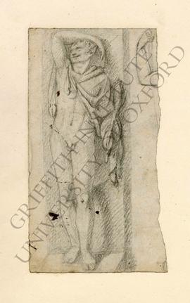 Free-standing sculpture of faun, cut off arm on right